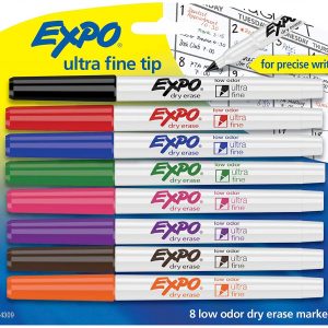 Low-Odor Dry Erase Markers, Ultra Fine Tip, Assorted Colors