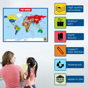 World Map/United State Wall Chart Poster for Kids