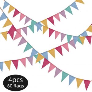 Crislove Wimpelkette, 4er Pack 5M Mehrfarbig Dreieck Flaggen, 15 Farben jedes Banner, Leinenimitat Wimpel für Geburtstag Party Hochzeit Dekoration Indoor Outdoor