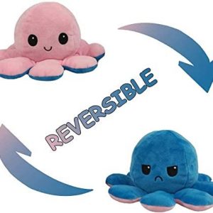 FFEM Reversible Cute Mini Plushies Polka Dot and Shimmer Octopus, Show Your Mood with Emotion
