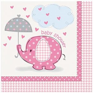 Umbrellaphants Girl Baby Shower Party Supplies Set – Pink Elephant Design – Plates, Cake Plates, Cups, Napkins & Decorations (Deluxe – Serves 16)