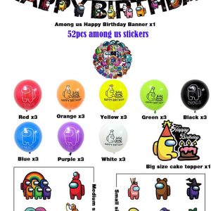 100pcs among us gaming party supplies birthday decorations banner 12inch balloons cake topper waterproof among us stickers