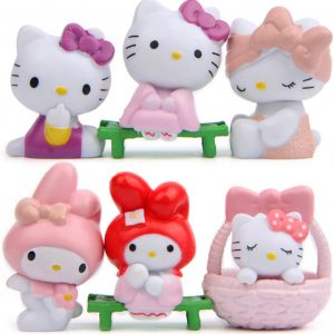 6pcs Cute Animal Cat Characters Figurines Toy Kitty Figures Toy Set Mini Figure Collection Playset, Fairy Garden Party Decorations, Kitten Cake Topper, Plant, Automobile decoration