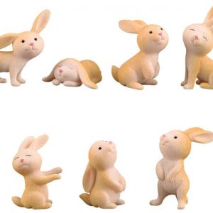 7 Pcs Rabbit Figures for Kids, Animal Toys Set Cake Toppers, Rabbit Fairy Garden Miniature Figurines Collection Playset for Christmas Birthday Gift Desk Decorations