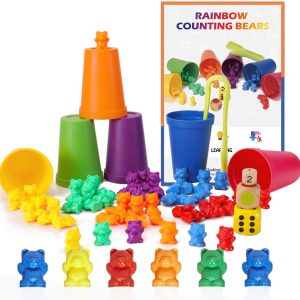 Likary Sorting Game Counting Rainbow Bears Matching Toy Dice Stacking Cups Preschool Math Manipulative Quality Montessori Learning Supplies Colorful Counters for Kids