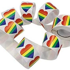 Md Trade 1000 Pieces Gay Pride Rainbow Stickers Heart Shaped 7 Colors Stripes Stickers on a Roll, Support LGBT Causes (1.6 x 1.6 Inches)