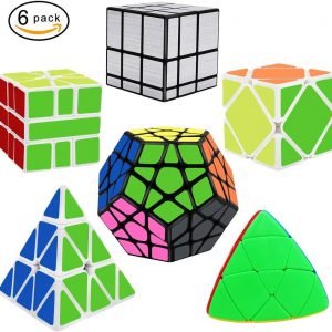 YuheBaby Speed Cube Bundle of 6 Pack Magic Puzzles Cube Brain Teasers Megaminx and 3×3 Mirror Cube,Pyraminx,Skewb,Mastermorphix,Square One SQ 1-Black