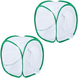 ABEY 2 Pieces Insect and Butterfly Habitat Cage, Collapsible Light-transmitting Terrarium Pop-up White Insect and Butterfly Net for Kids Raising Insects Outdoor Activities – 12*12*12 in