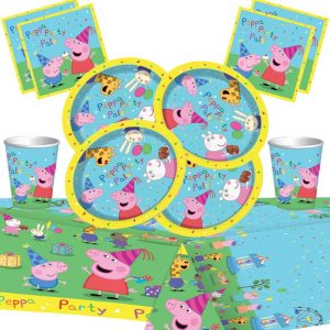 Offershop Deluxe Peppa Party Supplies Children’s Birthday Party Kit Pepa Party Tableware – SERVES 16 Guests