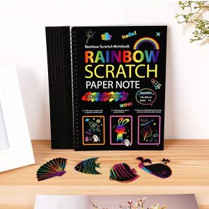 N/K Scratch Art Notebooks for Kids – Rainbow Magic Scratch Paper for Girls Boys Class Activity, Family Game, Birthday Party Toy( 2 Wood Sticks, 2 books )