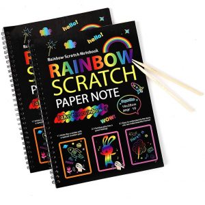 N/K Scratch Art Notebooks for Kids – Rainbow Magic Scratch Paper for Girls Boys Class Activity, Family Game, Birthday Party Toy( 2 Wood Sticks, 2 books )