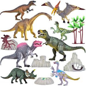Dinosaur Toys, 7”-11” Movable Educational Realistic Dinosaur Figures Set of 14 Including T-Rex, Pterosaurs – Dinosaur Play Set for Kids, Children, Toddlers & Dinosaur Lovers