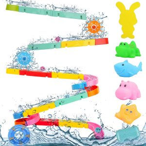 Victostar Bath Toys Slide for baby Shower Games Bath Marble Run Track Water Toys with Water Ball Suction Cups Floating Ocean Animal Bath Toys