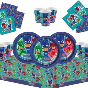 PJ Mask Party Supplies PJ Party Set Children’s Birthday Party Kit Deluxe Tableware Decorations for 16 Guests