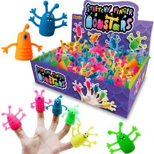 STRETCHY FINGER PUPPET MONSTERS – Novelty Toys For Children Perfect Party Loot Prize Bag Filler Cool Stuff (12 Pack)