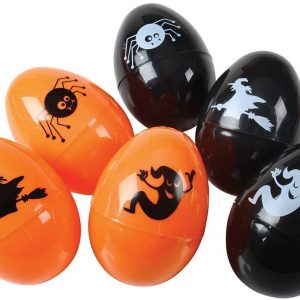 Large Halloween Orange & Black Plastic 3.125″ Easter Eggs – 50 Pack