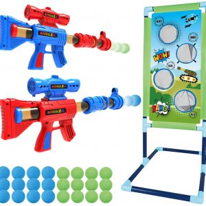 Shooting Game Toy for 6 7 8 9 10+ Years Olds Boys and Girls,2pk Foam Ball Popper Air Toy Guns with Standing Shooting Target, 24 Foam Balls, Indoor Activity Game for Kids, Compatible with Nerf Toys