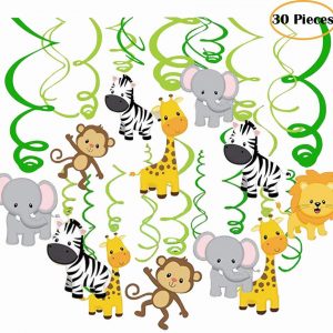 Packingmaster 30Ct Jungle Animals Hanging Swirl Decorations for Forest Theme Birthday Baby Shower Festival Party
