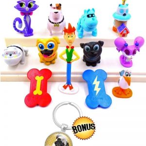 Puppy Dog Pals Party Supplies – Premium Cake Toppers – Dog Toys Cake Ornament – Animated Cartoon Décor for Toddler Birthday Party – Set of 12 Cake Toppers + Keychain Included