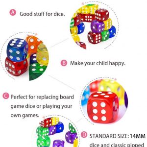 50 Pack Translucent & Solid 6-Sided Game Dice 5 Sets of Vintage Colors 14Mm Dice for Board Games & Teaching Math Dice Set Classroom Accessories Dice Set RPG Dice