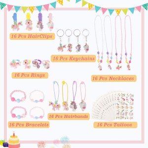 Unicorn Party Supplies Set, Unicorn Birthday Favors Packs Including Bracelets, Necklaces, Keychains, Rings, HairClips, Tattoos, Hairbands, Unicorn Decorations Gift for Kids Girls