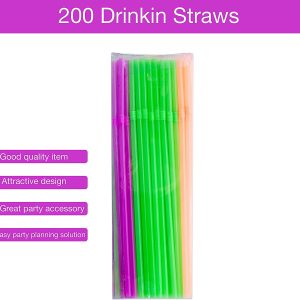 Pack of 200 Colorful Plastic Straws – Flexible Drinking Straw Set – Reusable Straws for Parties, Picnic, Camping – Long Colored Straws for Cocktail, Juice, Soda