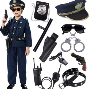 Police Costume Kids with Police Pretend Play Accessories Police Equipment Police Shirt Pants Hat Belt Badge Sunglasses Handcuff Police Toys Role Play Costume Accessories for Kids Boys Girls (Large)