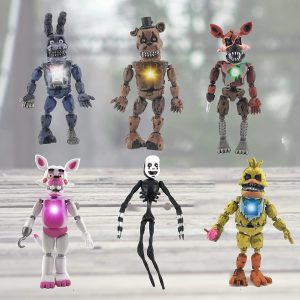 “6Pcs 6inch Inspired by FNAF Five Nights at Freddys Toys Version Nightmare Freddy Chica Bonnie Funtime Foxy PVC Lightening Freddy Toys with Movable Joints Toys for Relative Gifts				 					“