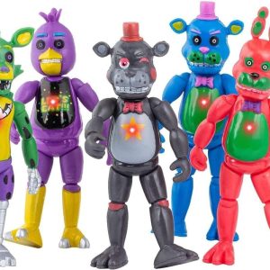 Feromio 5Pcs Inspired by FNAF Action Figure Bonnie Foxy Figures PVC Collection Doll Fazbear Bear Doll Lightening Figures Toys with Movable Joints Model FNAF Toys