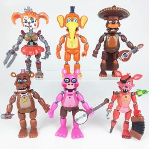 6Pcs Inspired by Rockstar Freddy Action Figures Game PVC Five Nights Action Bonnie Foxy Fazbear Bear Doll Lightening Figures Toys with Movable Joints Model Freddy 6 Toys Birthday Gifts for Kids