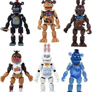 Feromio 6Pcs Inspired by Five Nights at Freddys Pizza Simulator Chocolate Freddy Action Figure Lefty Collectible Easter FNAF Frostbear Horror Doll Lightening Figures Toys with Movable Joints for Fans