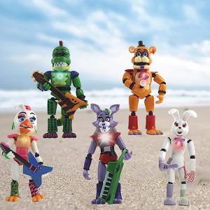 5Pcs/Set Anime Figure Inspired by Five Nights at Freddys Action Figures Detachable Joint FNAF Cute Bonnie Rabbit Foxy Action Figures PVC Model Five Nights at Freddys Toys Set with Light for Fans Gift