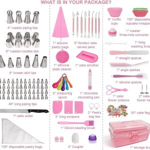 Cake Decorating Supplies 359-Piece Piping Bags and Tips Set Cake Decorating Kit with 60 Piping Tips Cake Decorating Tools with Multi-Purpose 3-Layer Toolbox with Tray