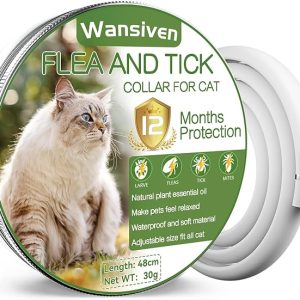 Wansiven Cat Flea Collar, 12 Mouths Protection Adjustable Tick Collar, Driving Away Effectively Pidocchi, Fleas, Parasites, 48cm (Cat collar-1pack)