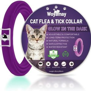Woyamay Flea Treatment Cat, Luminous Safety Glow Cat Flea Collars, Natural 8 Months Protection Flea and Tick Collar for Cats, Adjustable Water Resistant Tick Collar for Cats Small-Medium-Large, Purple