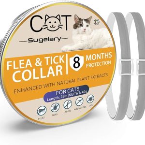 Sugelary Flea and Tick Collar for Cats, 8 Months Protection Adjustable Waterproof Cat Flea Collar Flea Collar Cats Enhanced with Natural Essential Oils Flea Treatment Collar for Cats 1 Pack (2)