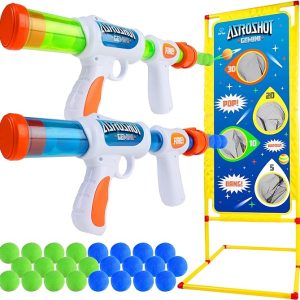 USA Toyz Astroshot Gemini Shooting Games for Kids – 2pk Soft Foam Ball Popper Toy Foam Blasters and Guns, 2-Player Toy Guns Set with Standing Shooting Target and 24 Soft Foam Balls