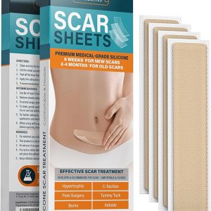 NUVADERMIS Silicone Scar Sheets – Extra Long Scar Sheets for C-Section, Tummy Tuck, Keloid, and Surgical Scars – Reusable Medical Grade Silicone Scar Sheets – Post Surgery Supplies – Pack of 4