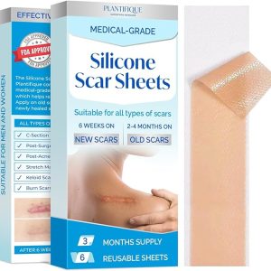 Silicone Scar Sheets 6 Pack [5.7″ x 1.6″] – Reusable Silicone Scar Tape – Scar Removal Cream, Advanced Gel – Keloid Scar Treatment for C-Section & Keloid Scars, Burns, Tummy Tuck, Surgical Sheets