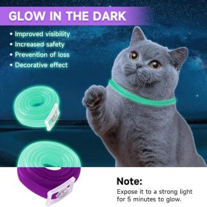 Woyamay Flea Treatment Cat, Luminous Safety Glow Cat Flea Collars, Natural 8 Months Protection Flea and Tick Collar for Cats, Adjustable Water Resistant Tick Collar for Cats Small-Medium-Large, Purple