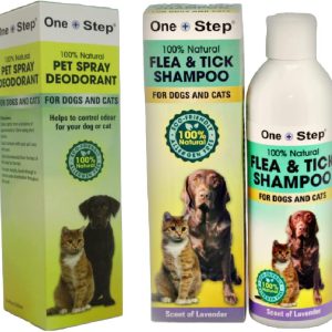 One Step Flea & Tick Shampoo + Deodorant Spray 250ml Bottle for Dogs & Cats 100% Natural, Allergen Free