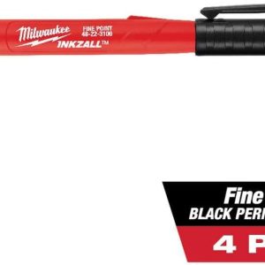 Milwaukee 48-22-3104 Inkzall Point Marker, Fine, Black, 4-Pack