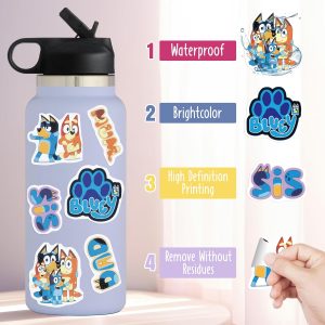 50pcs Blue Dog Stickers, Cartoon Aesthetic Vinyl Waterproof Stickers,Birthday Party Favors Set Stickers, and Decals for Goodie Bag,Blue Dog Party Supplies, Decorations